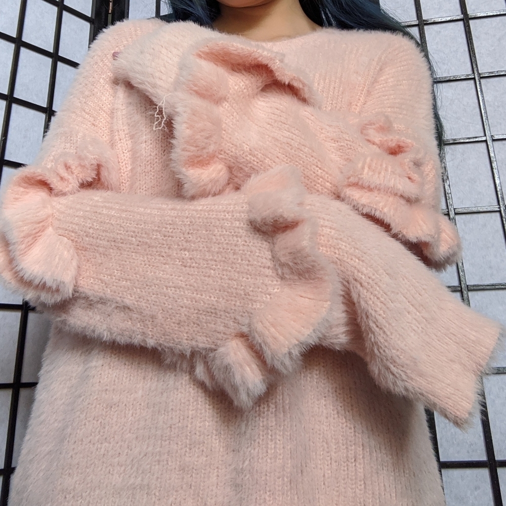 🌸 Pastel Pink Frilly Sleeves Sweater 🌸